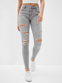 American Eagle - Women Grey Ripped High Rise Jegging