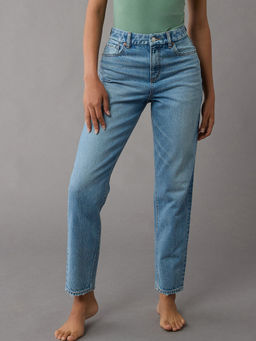 American Eagle - Women Blue Super High Rise Curvy Mom Jeans