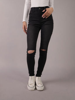 American Eagle - Women Black Ripped High Rise Jegging