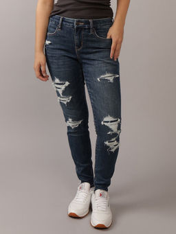 American Eagle - Women Blue Distressed High Rise Curvy Jegging