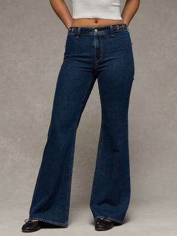 American Eagle - Women Dark Rich Indigo Artist Flare Jeans - Navy Blue