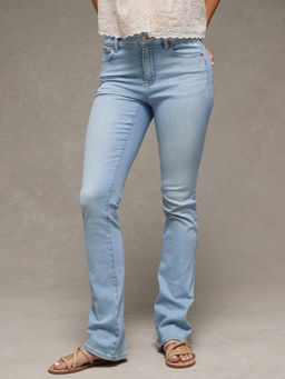 American Eagle - Women Blue Cotton Blend Solid Boot Cut Jeans