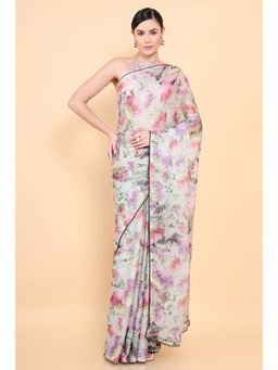 Soch - Women Grey Chiffon Printed Saree with Unstitched Blouse