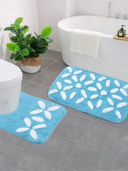 Saral Home - Cotton Bathmat with Contour Mat (Turquoise, 40 x 60 cm)