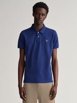 GANT - Men Blue Solid Regular Fit Polo T-Shirt