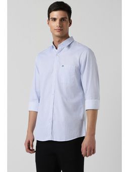 Peter England - Men Blue Slim Fit Self Design Full Sleeves Casual Shirt