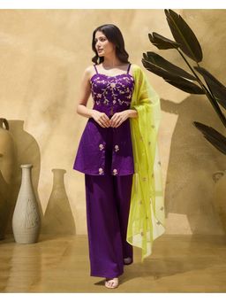Gahan - Purple Vichitra Zari Sequence Embroidered Top and Palazzo and Dupatta