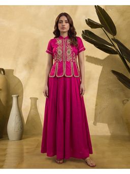 Gahan - Rani Vichitra Zari Sequence Cording Embroidered Top with Skirt