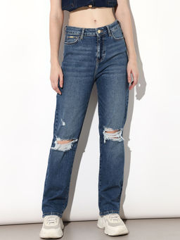 ONLY - Women Solid Straight Fit Mid-Rise Blue Jeans