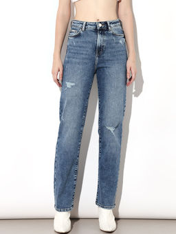 ONLY - Women Solid Straight Fit Mid-Rise Blue Jeans