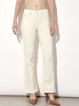 ONLY - Women Solid Flared Mid-Rise Cream Jeans