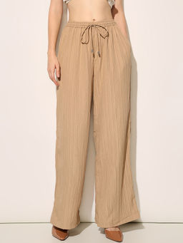 ONLY - Women Self Design Flared Brown Pant