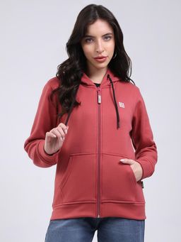 Rock.it - Women Pink Regular Fit Solid Zipper Full Sleeve Hoodie