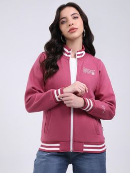 Rock.it - Women Pink Regular Fit Typography Zipper Sweatshirt