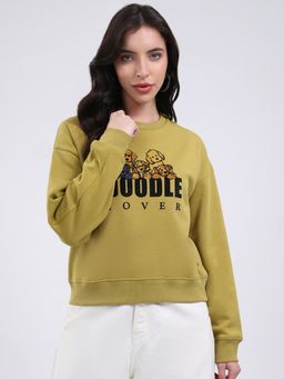Monte Carlo - Women Green Oversized Typography Pull On Sweatshirt