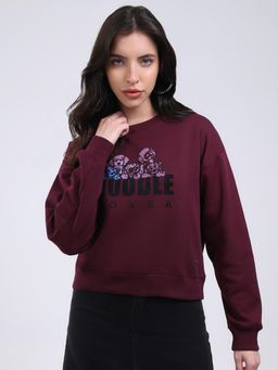 Monte Carlo - Women Purple Oversized Typography Pull On Sweatshirt