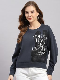 Monte Carlo - Women Grey Typography Oversized Sweatshirt