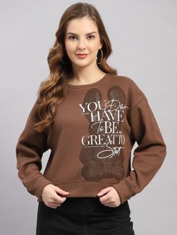 Monte Carlo - Women Brown Typography Oversized Sweatshirt