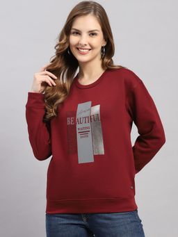 Monte Carlo - Women Maroon Graphic Regular Fit Sweatshirt