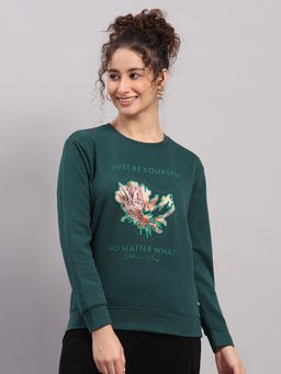 Monte Carlo - Women Green Typography Regular Fit Sweatshirt
