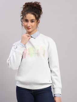 Monte Carlo - Women Grey Regular Fit Embroidered Sweatshirt