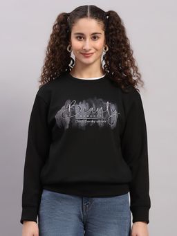 Monte Carlo - Women Black Typography Regular Fit Sweatshirt