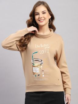 Monte Carlo - Women Beige Typography Regular Fit Sweatshirt