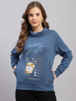 Monte Carlo - Women Navy Blue Typography Regular Fit Sweatshirt