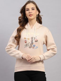 Monte Carlo - Women Beige Graphic Regular Fit Hoodie