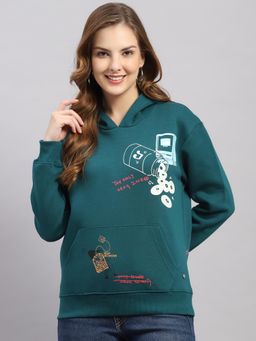 Monte Carlo - Women Teal Graphic Regular Fit Hoodie