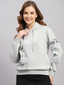 Monte Carlo - Women Grey Graphic Regular Fit Hoodie