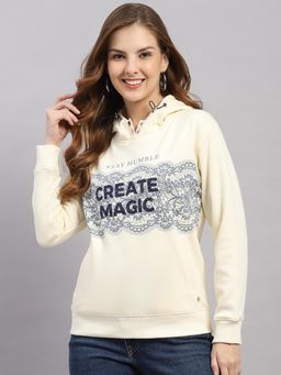 Monte Carlo - Women Cream Graphic Regular Fit Hoodie