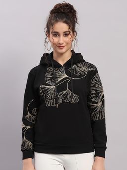 Monte Carlo - Women Black Floral Regular Fit Hoodie