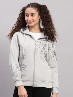 Monte Carlo - Women Grey Floral Regular Fit Hoodie