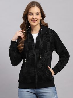 Monte Carlo - Women Black Checks Regular Fit Hoodie