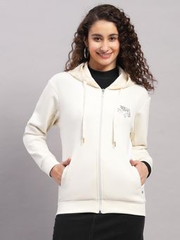 Monte Carlo - Women Cream Typography Regular Fit Hoodie