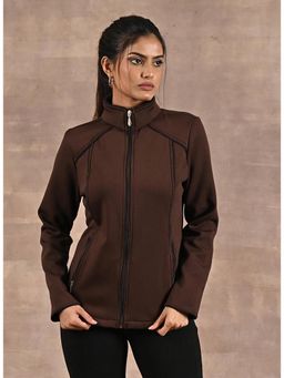 Lakshita - Brown Fleece Jacket with Decorative Stitch On Front