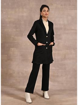 Lakshita - Black Trench Coat with Fur Detailing with Belt (Set of 2)