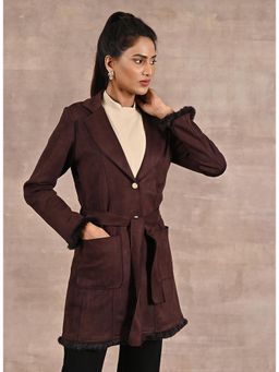 Lakshita - Brown Trench Coat with Fur Detailing with Belt (Set of 2)