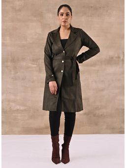 Lakshita - Green Full Sleeve Trench Overcoat with Belt (Set of 2)