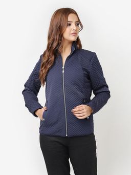 Lakshita - Navy Blue Quilted High Neck Jacket