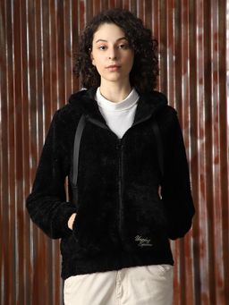 High Star - Black Women Regular Solid Oversized Fit Polyester Long Sleeve Jacket