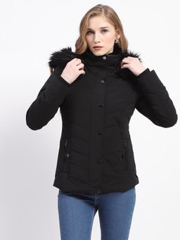 Madame - Black Faux Fur Hood Quilted Puffer Jacket