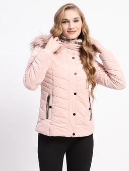 Madame - Light Pink Faux Fur Hood Quilted Puffer Jacket