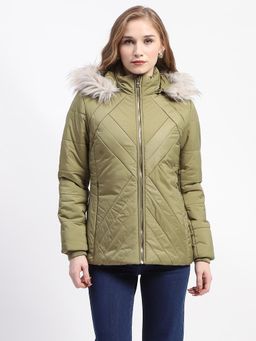 Madame - Faux Fur Quilted Olive Puffer Jacket