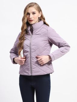 Madame - Quilted High Neck Mauve Puffer Jacket