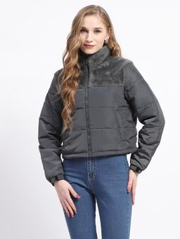 Madame - Grey High Neck Quilted Puffer Jacket