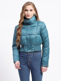 Madame - Cropped Aqua Quilted Puffer High Neck Jacket