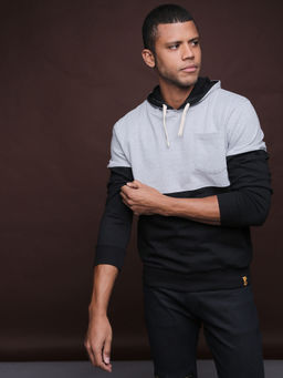 Campus Sutra - Men Colorblocked Front Pocket Full Sleeve Stylish Casual Hooded Sweatshirts
