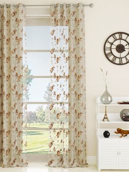 GM - Eyelet Door Sheer Curtain Embroidered Room Darkening Curtain -Pack of 1(4.3x7Feet, Beige )